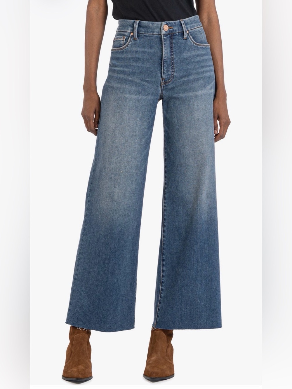 Kut from the Cloth Meg Fab Ab High Waist Raw Hem Ankle Wide Leg Jeans Size 6